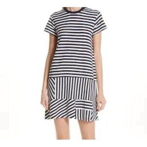 ATM Anthony Thomas Melillo Striped Pique Dress Chalk/Midnight Size Large